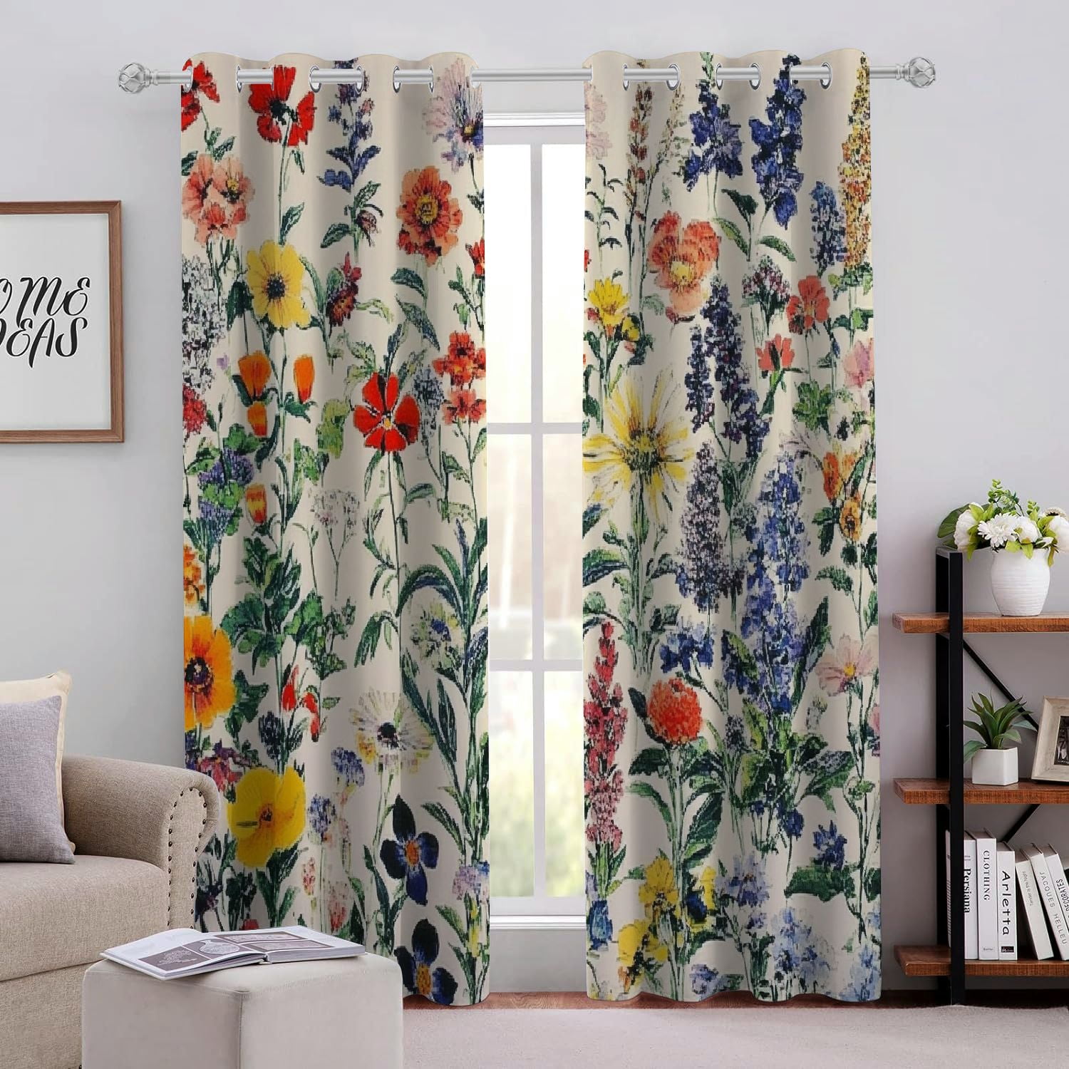 CMMY Flowers Perforated Blackout Curtains 2Pack Elegant Silver