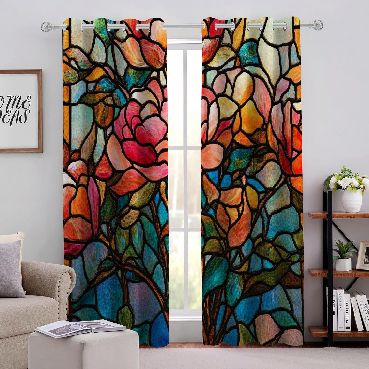 CMMY Flowers Tree Perforated Blackout Curtains 2Pack Silver Grommet