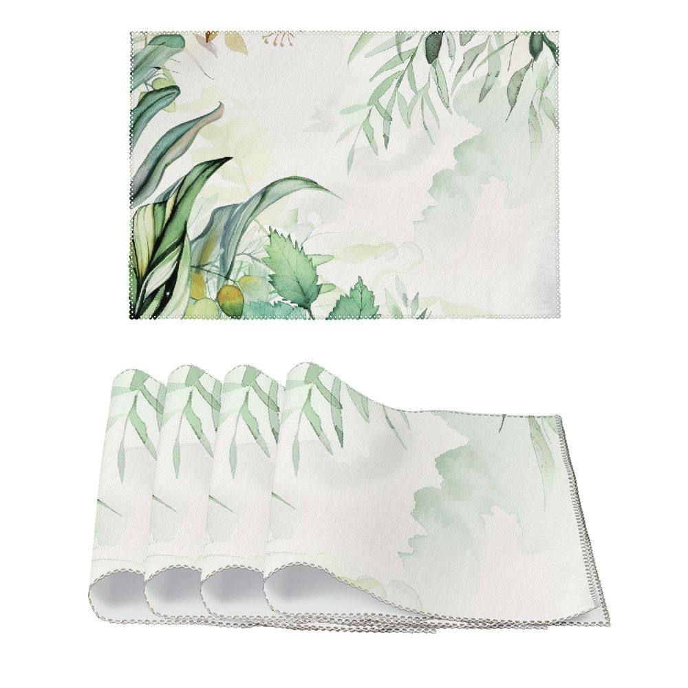 CMMY Leaves Plants Watercolor Painting Canvas Placemats (Set of 4