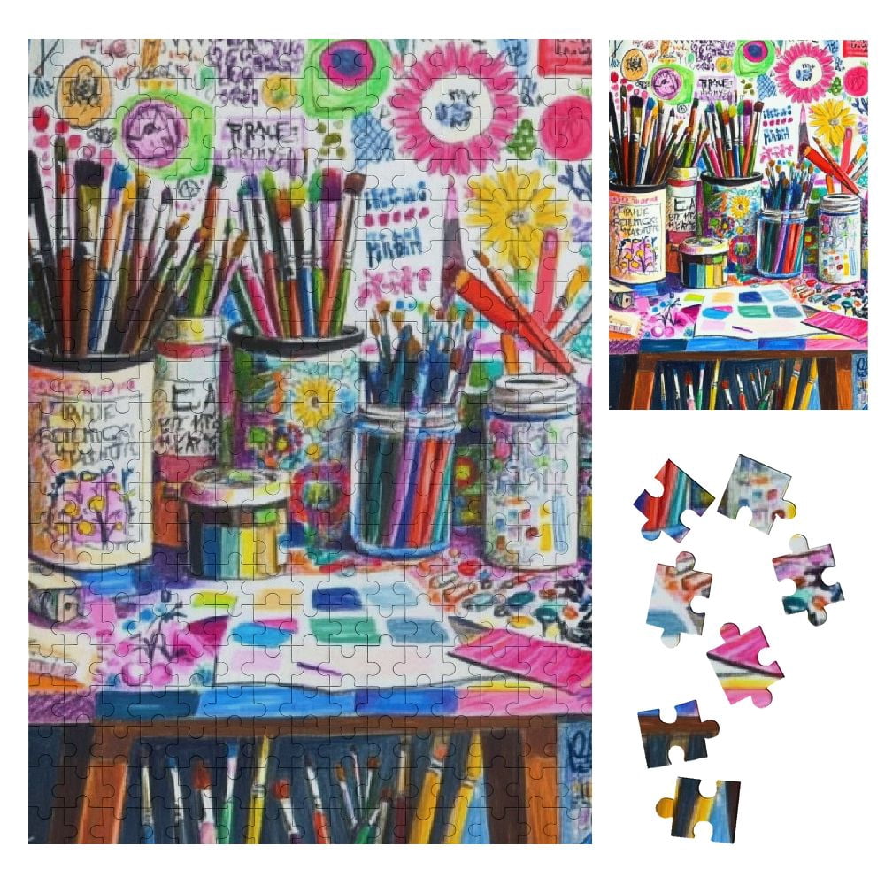 CMMY Piece and Love Artist Studio Square Jigsaw Puzzle, Sturdy Puzzle