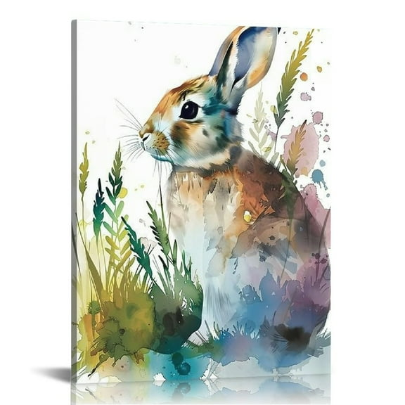 CMMY Rabbit Portrait Animal Wall Art Canvas Painting rabbit watercolor Picture Artwork Easter Art gifts for Room Bedroom Home Wild Wall Decor 12x16 in