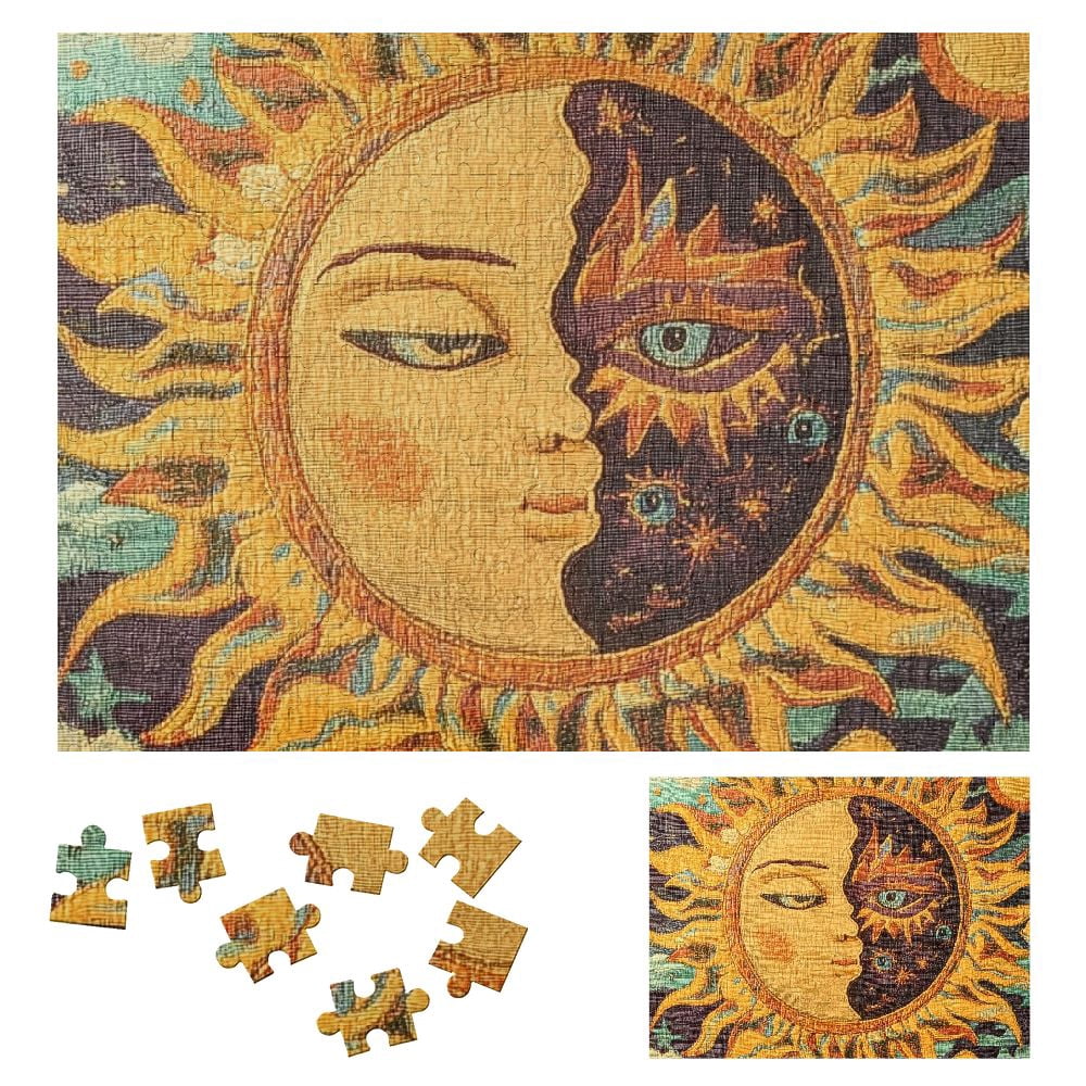 CMMY Sun Moon Art Wooden Jigsaw Puzzle Relaxing Gift for Family and