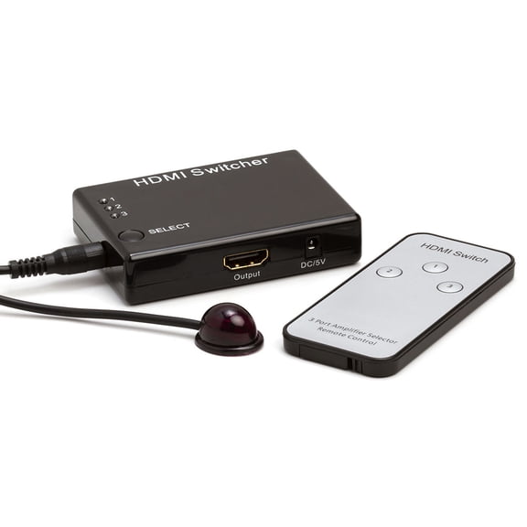 CMPLE 3-Port High Speed HDMI Switch 3-in-1 out (3x1), 3D, Full HD 4K @30Hz with Remote, IR Extender Receiver