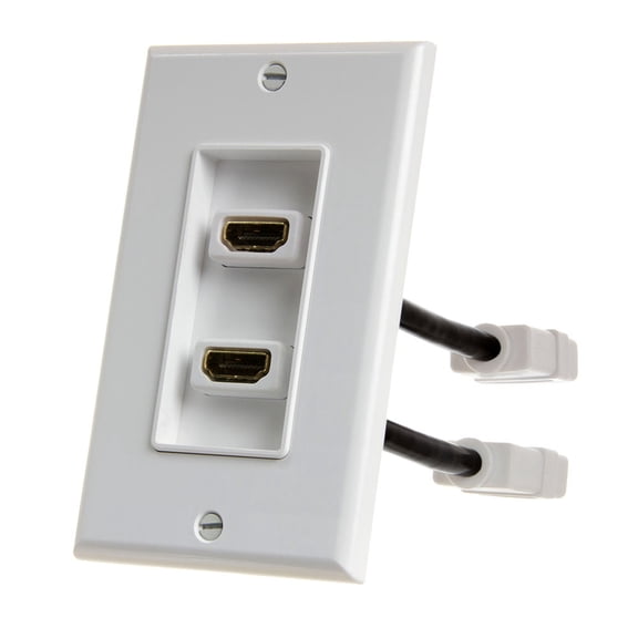 CMPLE HDMI Wall Plate Dual-Port White Wall Plate 4 Rear Extension Cable, 2-Port HDMI Insert (4K UHD, ARC, and Ethernet
