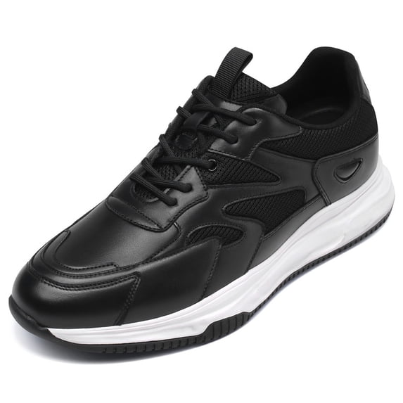 CMR CHAMARIPA Black Cowhide Leather Elevator Shoes For Men - Sneakers That Make You Taller 2.76 Inches / 7 CM
