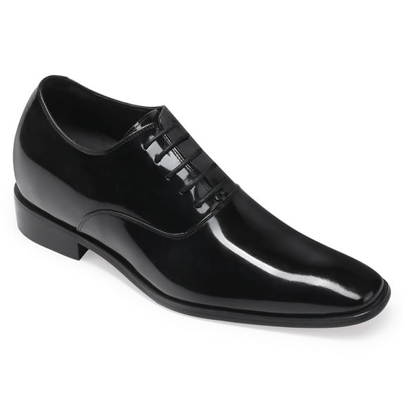 CMR CHAMARIPA Black Glossy Elevator Tuxedo Shoes Patent Leather High Increase Shoes 2.76 Inches / 7 CM