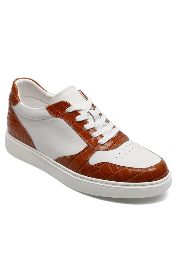 CMR CHAMARIPA Casual Elevator Shoes For Men - Men's Shoes With Higher Heels - White & Brown Cowhide Leather Shoes 2.36 Inches / 6 CM