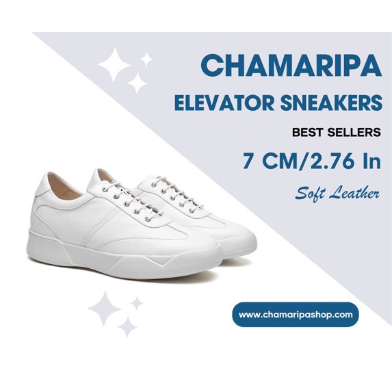 CMR CHAMARIPA Casual Shoe Lifts White Elevator Shoes For Men Height Raising Shoes 7CM / 2.76 Inches