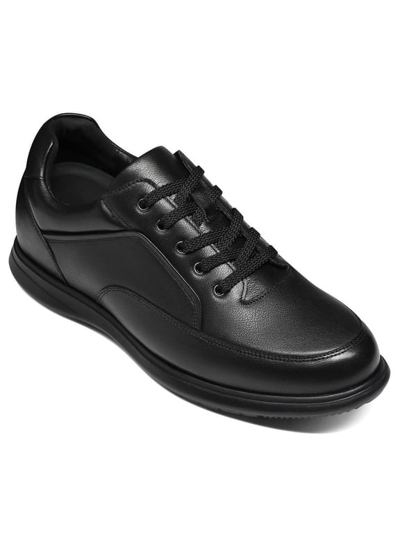 CMR CHAMARIPA Casual Tall Men Shoes - Elevator Sneakers - Black Leather Hidden Heel Shoes 8cm / 3.15 Inches