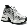 thumbnail image 1 of CMR CHAMARIPA Chunky Sneakers For Women - Silver Leather Elevator Shoes 10CM / 3.94 Inches, 1 of 9
