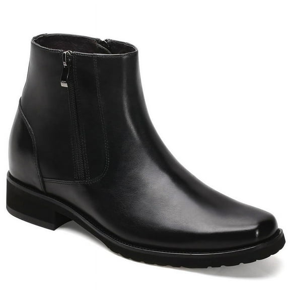 CMR CHAMARIPA Elevator Boots For Men Black Leather With Side Zipper Boots Get Taller 8CM / 3.15 Inches