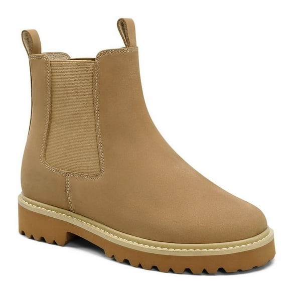 CMR CHAMARIPA Elevator Boots For Women - Apricot Nubuck Chelsea Boots 7CM / 2.76 Inches
