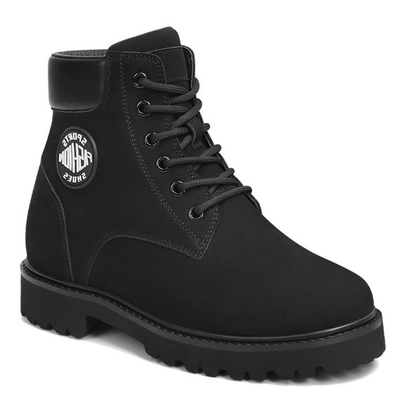CMR CHAMARIPA Elevator Boots For Women - Black Nubuck Ankle Boots 3.15 Inches / 8CM