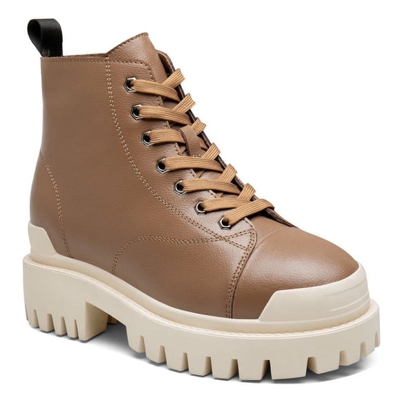 CMR CHAMARIPA Elevator Boots For Women - Brown Leather Height Increasing Shoes 3.15 Inches / 8CM