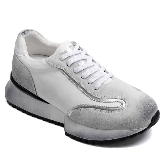 CMR CHAMARIPA Elevator Shoes For Men - Off-White Leather Distressed Sneakers 8CM / 3.15 Inches