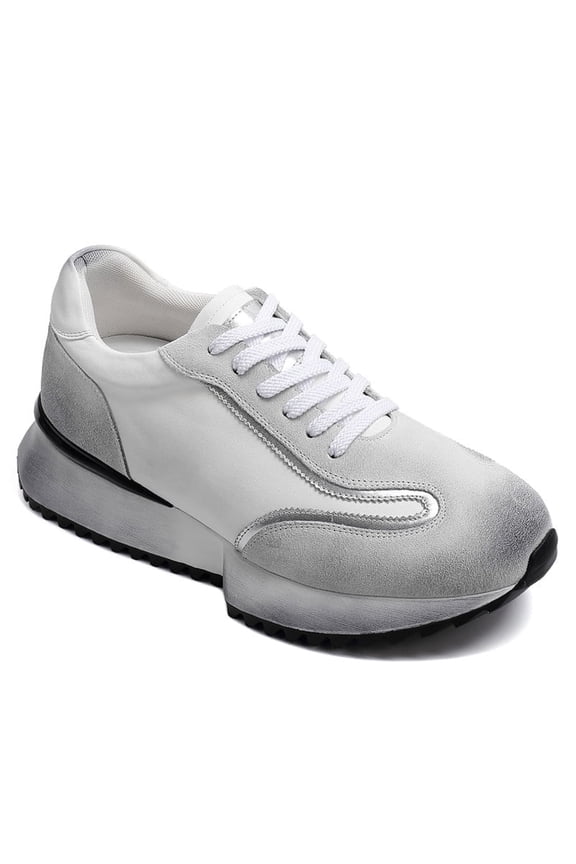 CMR CHAMARIPA Elevator Shoes For Men - Off-White Leather Distressed Sneakers 8CM / 3.15 Inches