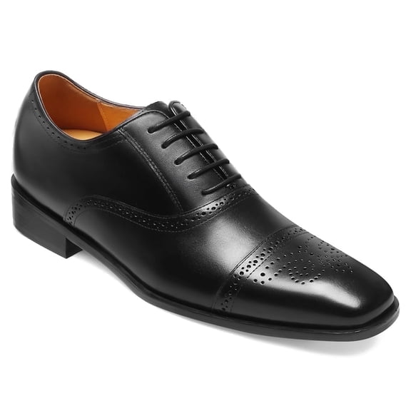 CMR CHAMARIPA Elevator Shoes For Men Shoes To Add Height Black Calfskin Leather Dress Wedding Shoes 7CM /2.76 Inches