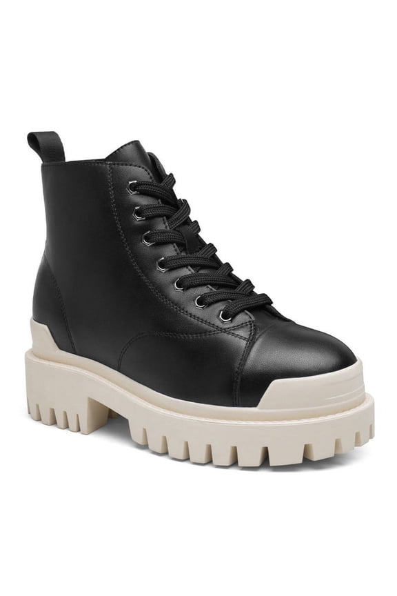 CMR CHAMARIPA Elevator Shoes For Women - Black Leather Height Increasing Boots 8CM / 3.15 Inches