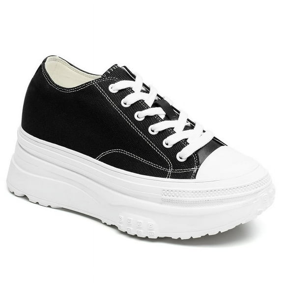 CMR CHAMARIPA Elevator Shoes For Women - Raised Heel Shoes Black Women's Canvas Shoes 3.94 Inches / 10 CM