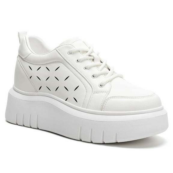 CMR CHAMARIPA Elevator Shoes For Women - White Leather Casual Platform Shoes 8CM / 3.15 Inches