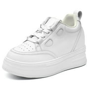 CMR CHAMARIPA Elevator Shoes For Women - White Leather Platform Shoes Women 3.94 Inches / 10 CM
