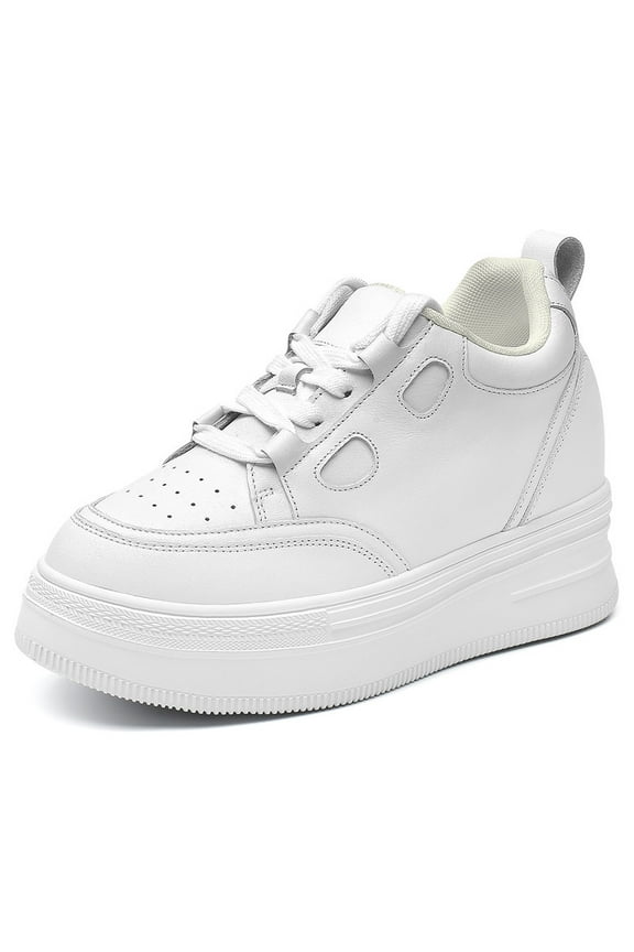 CMR CHAMARIPA Elevator Shoes For Women - White Leather Platform Shoes Women 3.94 Inches / 10 CM
