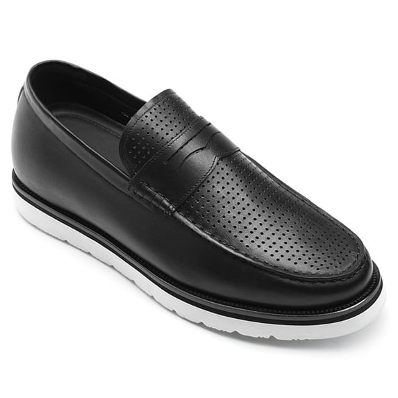 CMR CHAMARIPA Elevator Sneakers Black Leather Height Increasing Breathable Sneakers 6CM | 2.36 Inches