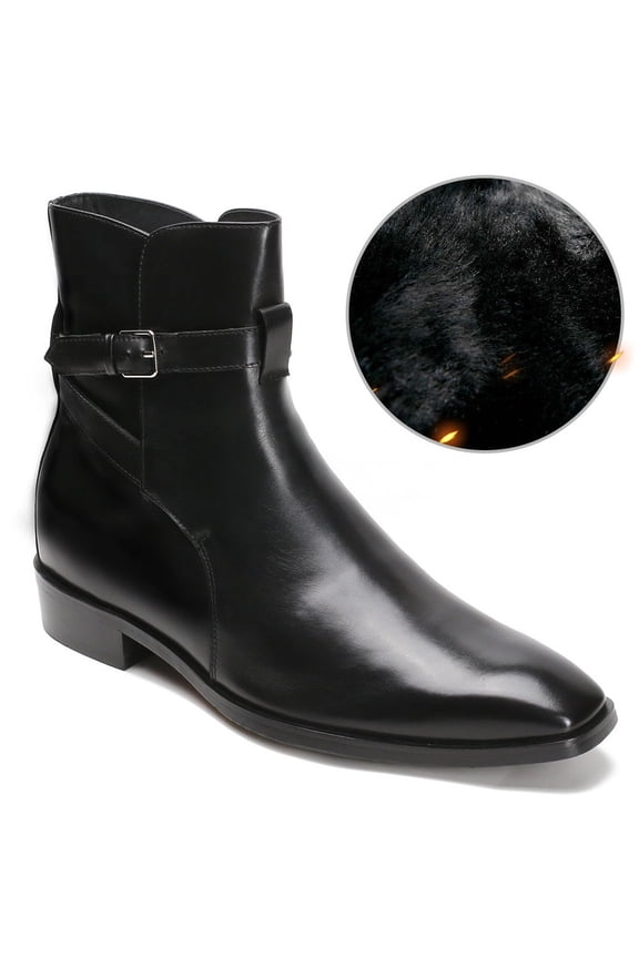 CMR CHAMARIPA Extra Heightening Shoes Elevate Vintage Black Leather Ankle Wrap Boots 7CM/2.76Inches