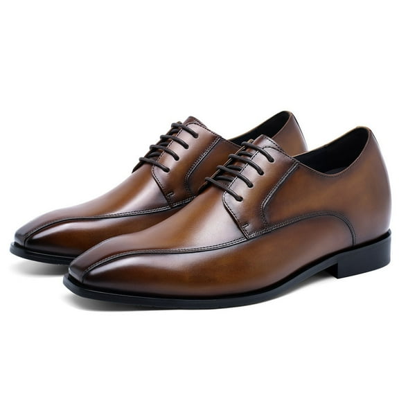 CMR CHAMARIPA Height Enhancing Shoes - Hidden Height Increasing Shoes - Brown Derby Shoes For Men 7cm / 2.76 Inches