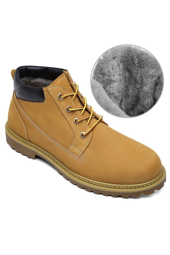 CMR CHAMARIPA Height Increasing Boots For Men - Fur Lining Yellow-Brown Nubuck Hiking Boots 6CM / 2.36 Inches