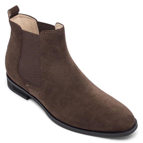 CMR CHAMARIPA Height Increasing Boots - Mens Elevator Boots - Coffee Suede Leather Men's Elevator Chelsea Boots 7 CM / 2.76 Inches