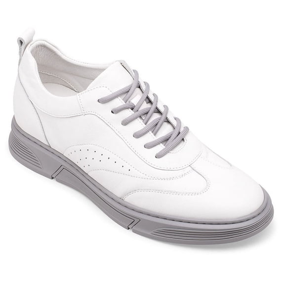 CMR CHAMARIPA Height Increasing Casual Shoes - White Leather Elevator Sneakers - Taller Shoes For Men 6CM / 2.36 Inches