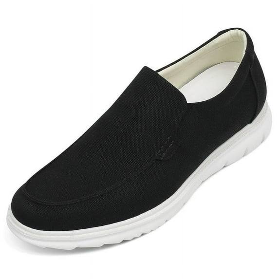 CMR CHAMARIPA Height Increasing Shoes For Men - Black Canvas Casual Slip-On Elevator Loafers 2.36 Inches / 6 CM
