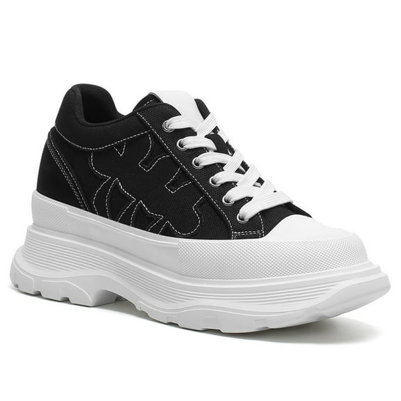 CMR CHAMARIPA Height Increasing Shoes For Women - Black Canvas Casual Shoes 8CM / 3.15 Inches