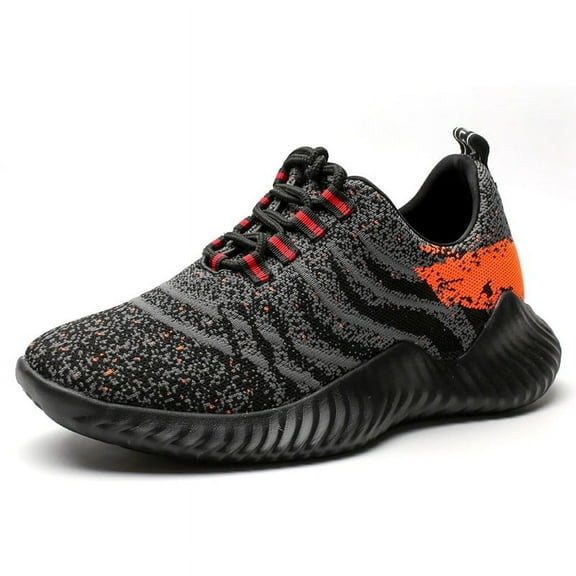 CMR CHAMARIPA Height Increasing Trainers Knit Elevator Sports Shoes Lightweight Men Taller Shoes Gray / Orange 6CM / 2.36 Inches
