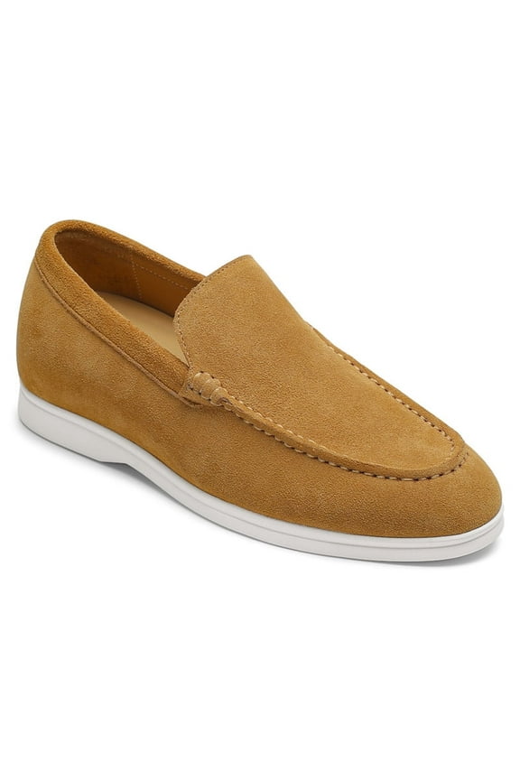 CMR CHAMARIPA Hidden Heel Shoes For Men - Brown Suede Apron Toe Loafer Shoes That Make You Taller 5 CM / 1.95 Inches