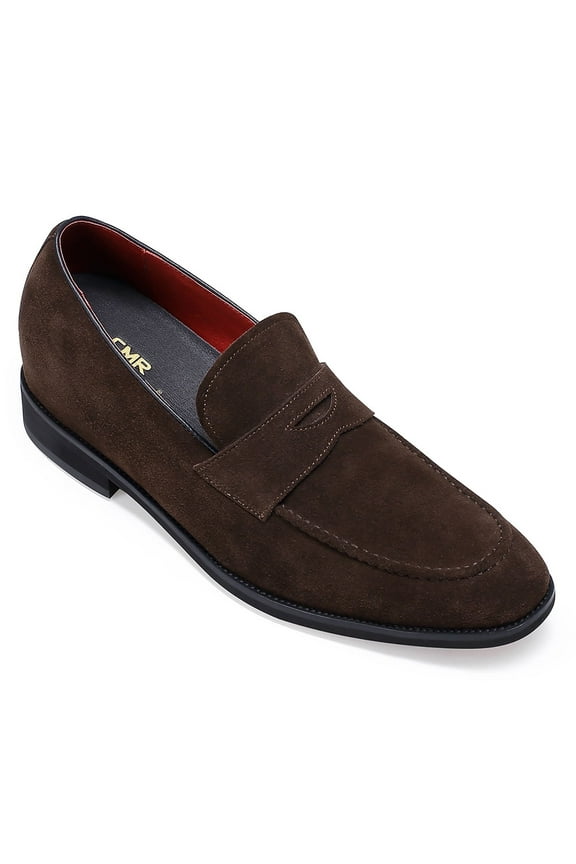 CMR CHAMARIPA - Hidden Heel Shoes For Men - Men's Elevator Shoes - Brown Suede Leather Penny Loafer - 6 CM/ 2.36 Inches Taller