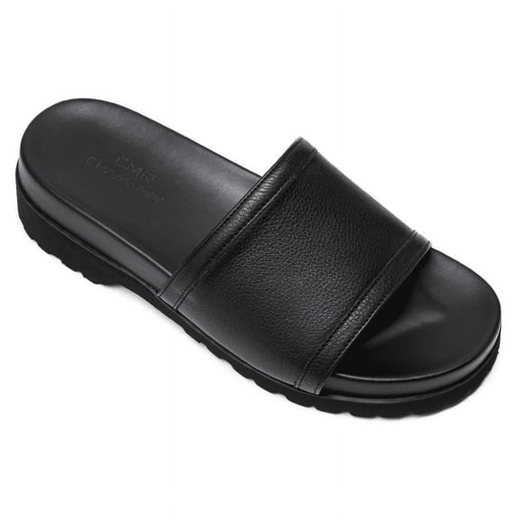 CMR CHAMARIPA Men Height Increasing Slippers Black Leather High Heel Slide Sandal Fashion Casual Elevator Slippers Sandals 6CM / 2.36 Inches