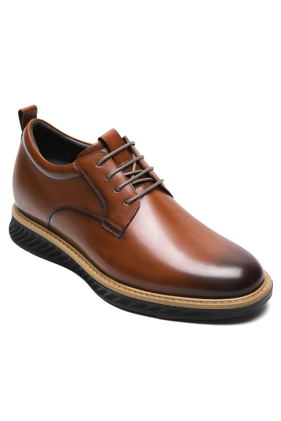 CMR CHAMARIPA Men's Elevator Dress Shoes - Brown Leather Business Derby Shoes 7CM / 2.76 Inches