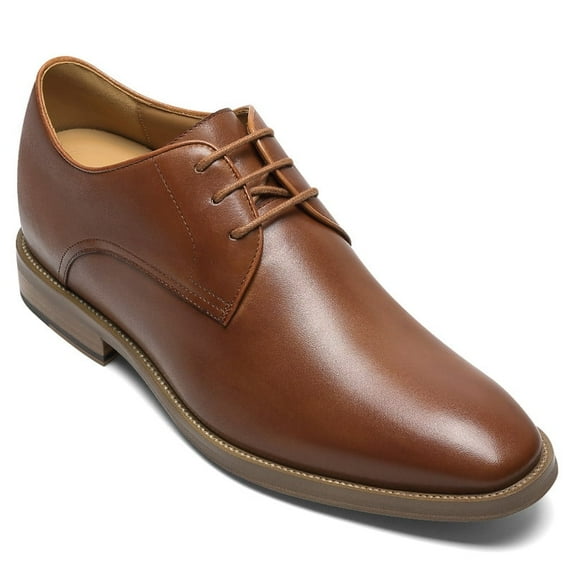 CMR CHAMARIPA Men's Elevator Dress Shoes - Brown Leather Raised Heel Derby Shoes 7CM / 2.76 Inches