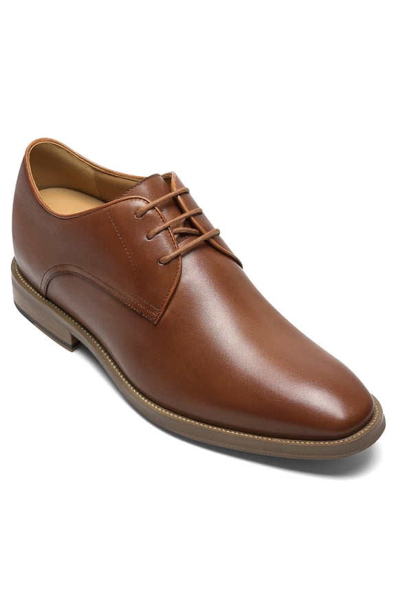 CMR CHAMARIPA Men's Elevator Dress Shoes - Brown Leather Raised Heel Derby Shoes 7CM / 2.76 Inches
