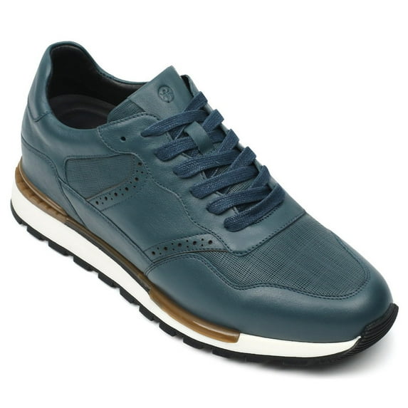 CMR CHAMARIPA Men's Elevator Sneakers - Blue Leather Men's Shoes With Higher Heels 2.76 Inches / 7 CM