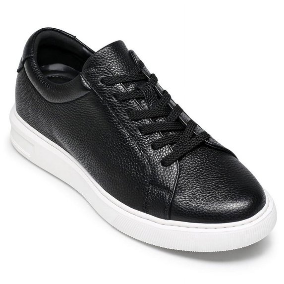 CMR CHAMARIPA Men's Height Increase Casual Shoes - Black Cowhide Leather Men's Height Increasing Sneakers 6cm / 2.36 Inches