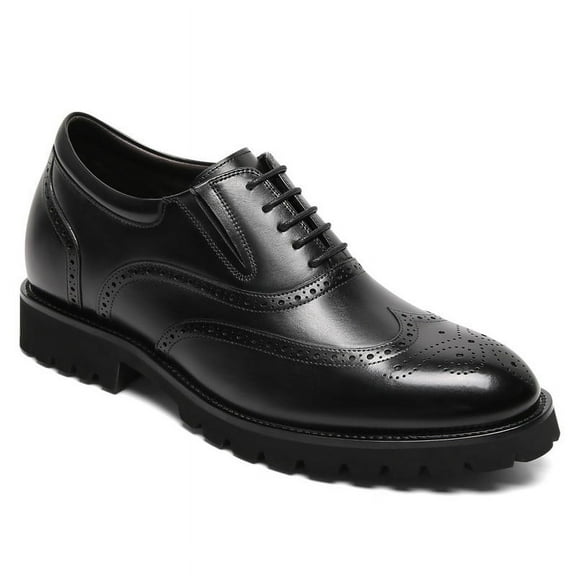 CMR CHAMARIPA Men's Height Increasing Dress Shoes - Black Leather Brogue Oxford Shoes 8CM / 3.15 Inches