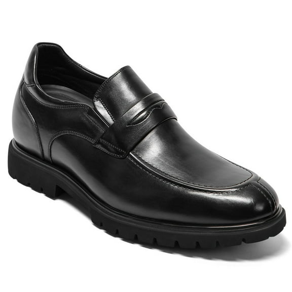 CMR CHAMARIPA Men's Height Increasing Loafers - Black Leather Business Casual Shoes 8CM