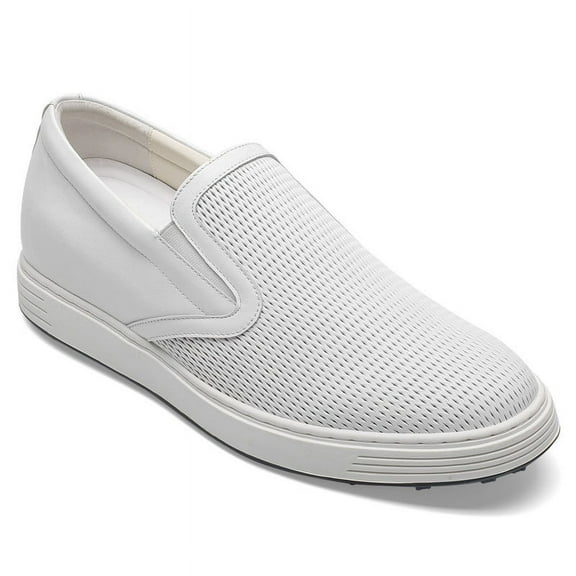 CMR CHAMARIPA Men's Height Increasing Shoes - White Leather Slip-On Casual Shoes 6CM / 2.36 Inches