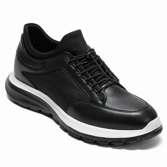 CMR CHAMARIPA Men's Shoes With Higher Heels - Black Leather Casual Elevator Sneakers 8CM / 3.15 Inches