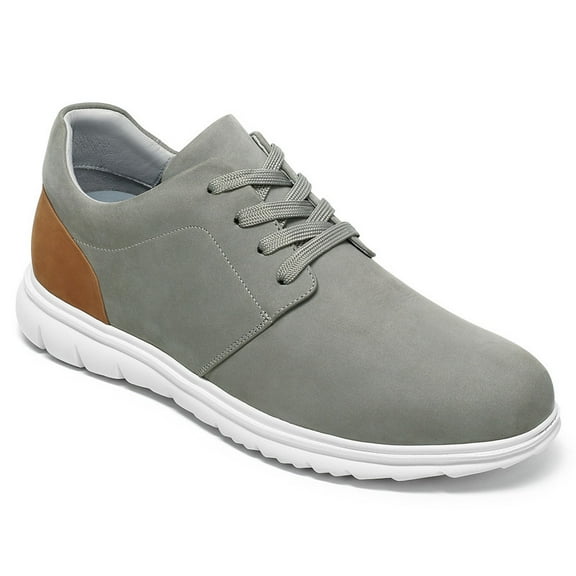CMR CHAMARIPA Men's Shoes With Higher Heels - Gray Nubuck Leather Daily Casual Shoes 6CM / 2.36 Inches
