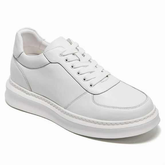 CMR CHAMARIPA Men's Shoes With Higher Heels - White Leather Casual Sneakers 7CM / 2.76 Inches