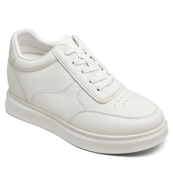 CMR CHAMARIPA Men's Shoes With Higher Heels - White Leather Elevator Shoes That Make You Taller 9CM / 3.54 Inches